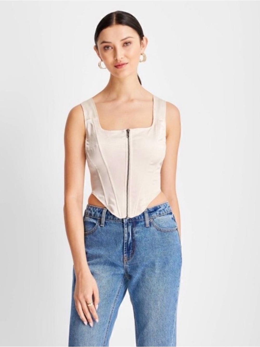 Future Collective Cream Satin Bustier Crop Top